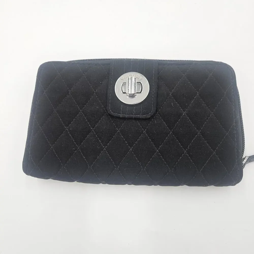 Vera Bradley Diamond Pattern Quilted Black RFID Turnlock Wallet 5